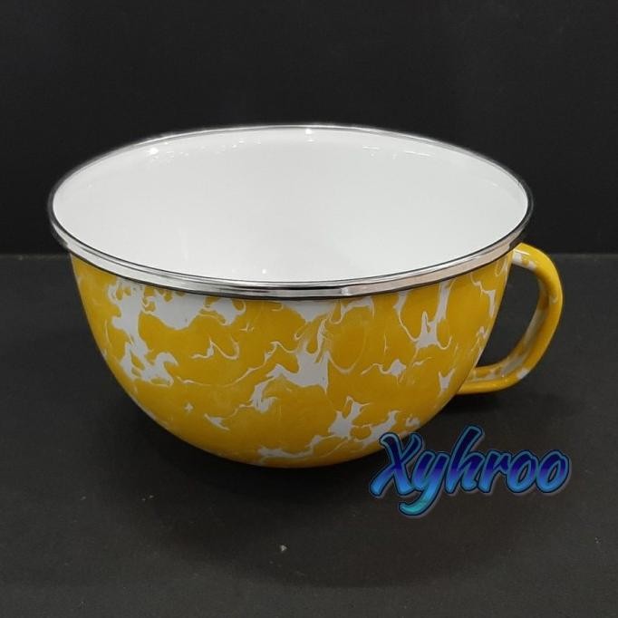Soup Mug Enamel 14cm Motif Kuning Blirik Marble LAT
