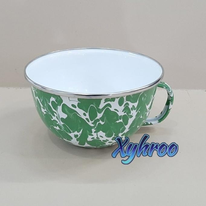 Soup Mug Enamel 14cm Motif Hijau blirik LAT