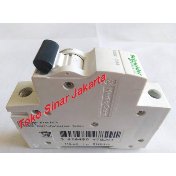MCB Mini Circuit Breaker Listrik 1P 1 Phase SCHNEIDER HITAM BULAT 6 A