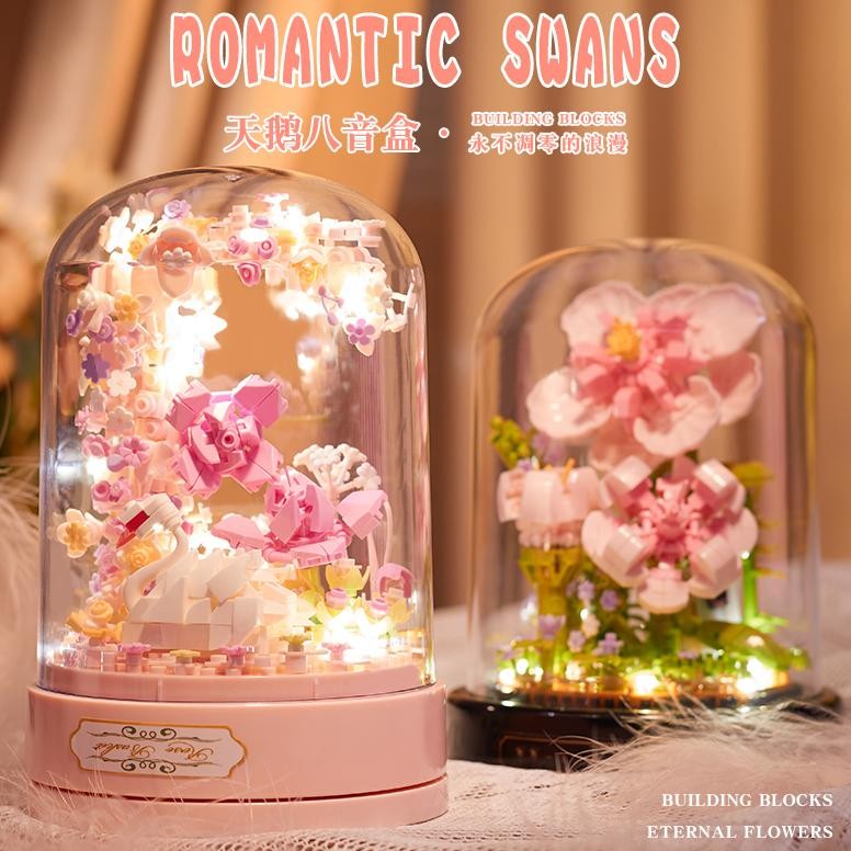 ZHBO Mainan Musik Bunga Lego Music Box with LED Buket Flower Mainan Balok DIY Romantis Dekorasi Desk