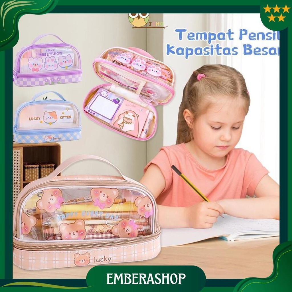 

Jcho Tempat Pensil Transparan Kotak Pensil Anak Tas Pensil Zipper Motif Lucu Alat Tulis Sale