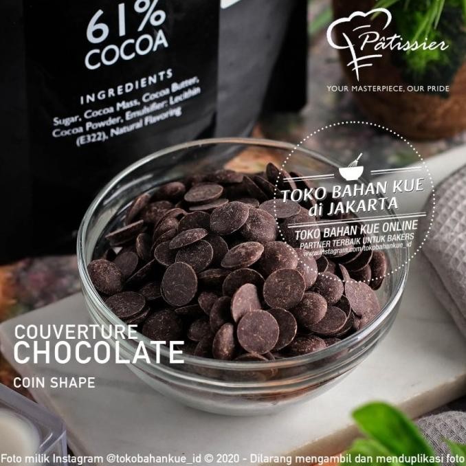 

Promo Patissier Chocolate 61% Dark Couverture 1Kg Cokelat Coin Coklat