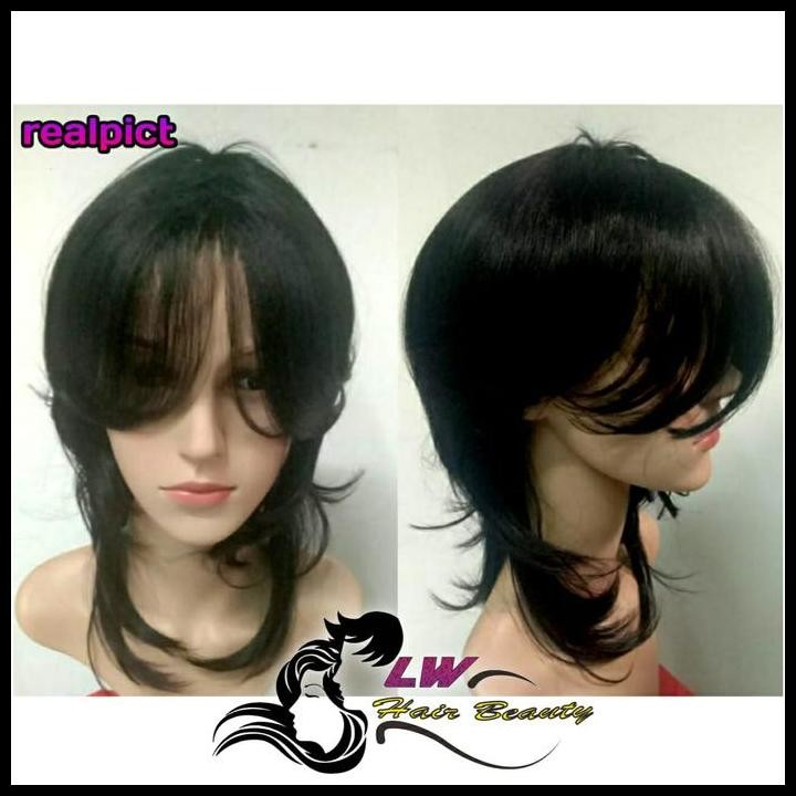 Terlaris Wig Pria Wanita Mulllet Wolfcut Hitam rambut palsu cowok gondrong Best Seller
