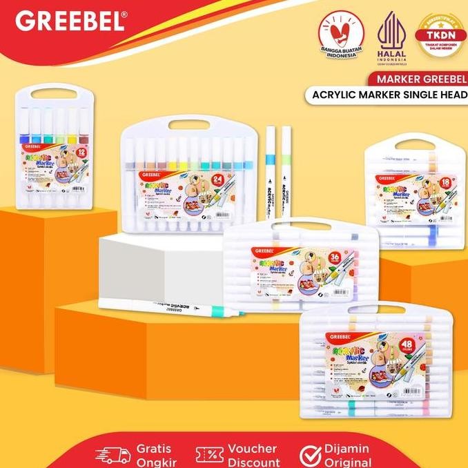 

GREEBEL Spidol Acrylic Marker Single Head / Sketsa Marker Set Spidol Warna Warni 12 18 24 36 48 Warna