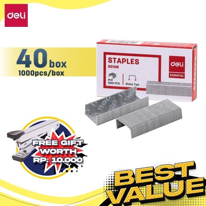 

DELI COMBO ATK EKONOMIS 40BOX ISI REFILL STAPLES NO.10 GRATIS STAPLER ORIGINAL DAN TERPERCAYA