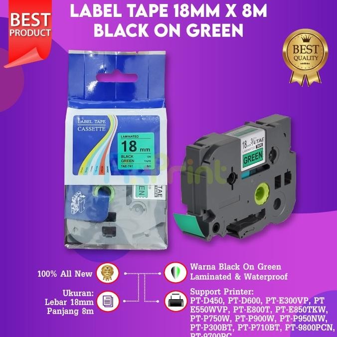 

Label Tape Tze-741 18Mm Black On Green Ptd450 Pt P750W Pte800T Ptd600 Co