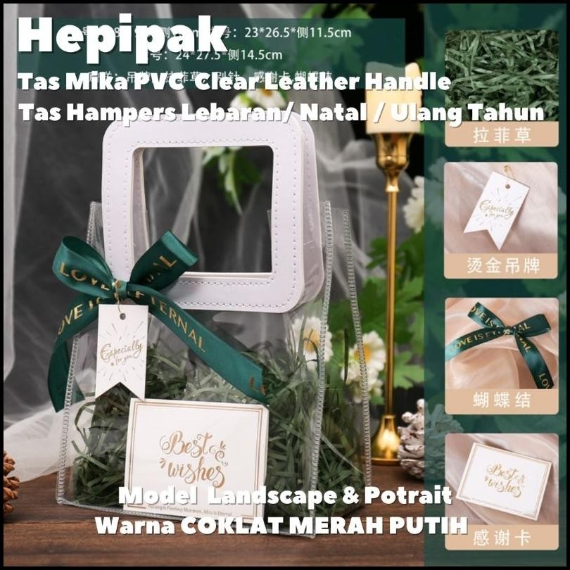 

Ready (10Pcs) 25X15X28 Hepipak Tas Mika Pvc Clear Leather Handle / Tas Souvenir Goodie Bag Ulang Tahun Lebaran Imlek Natal Premium {Terlaris|Best Seller}
