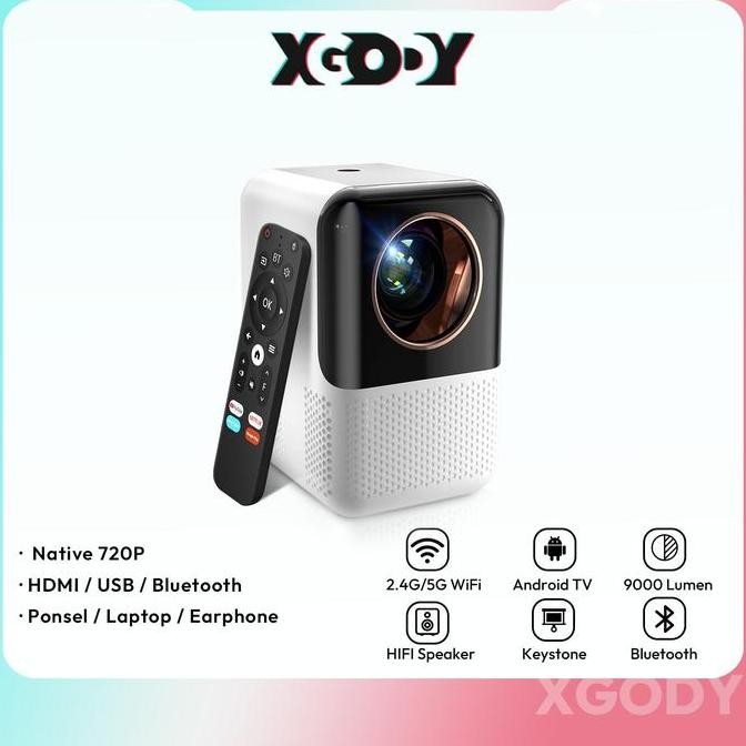 Xgody X10 Smart Proyektor 4K Led 1Gb+8Gb Wifi Bluetooth5.0 Portable Home Theater 300 Ansi Lumen Proj