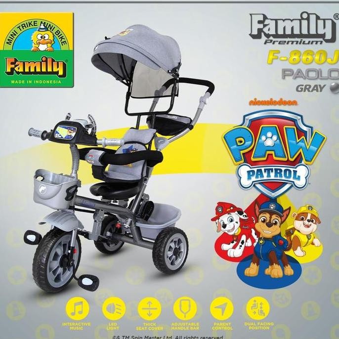 Promo (Chat Warna) Sepeda Roda Tiga Anak Family F860J Paolo Paw Patrol Ban Eva