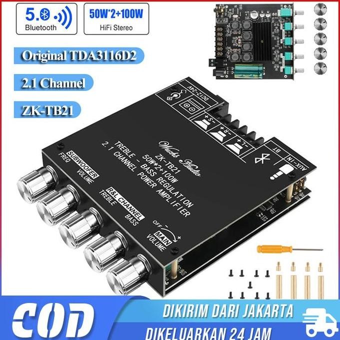 Promo (Original) Zk-Tb21 Power Amplifier Tpa3116D2 Bluetooth 5.0 Penguat Subwoofer Papan 2.1 Channel