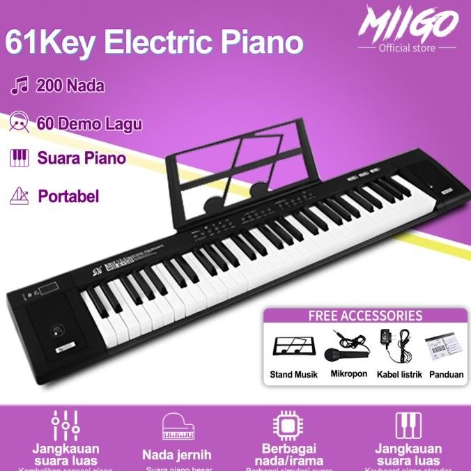 Miigo Piano Elektronik Multifungsi, Piano 61-Keypiano Co