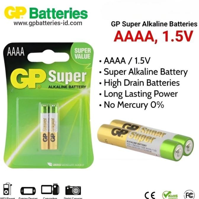 Baterai GP Super Alkaline AAAA E96 A4 4A isi 2 pcs Battery Batre - Ori RESTOCK