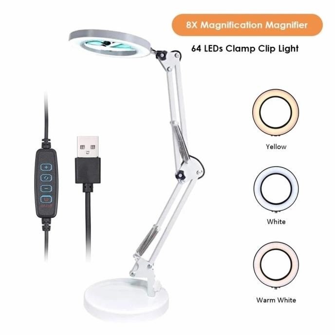 

AVPRO Desk Lamp 16cm Led Ring with 8x Magnifying Glass w Base 15cm WH