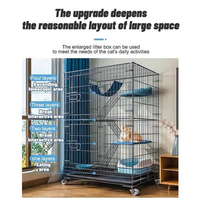 Sale Folopets Kandang Kucing 4 Tingkat Xl (90X57X125 Cm) - Roda Geser, Ruang Luas & Aman Untuk 3 Kuc