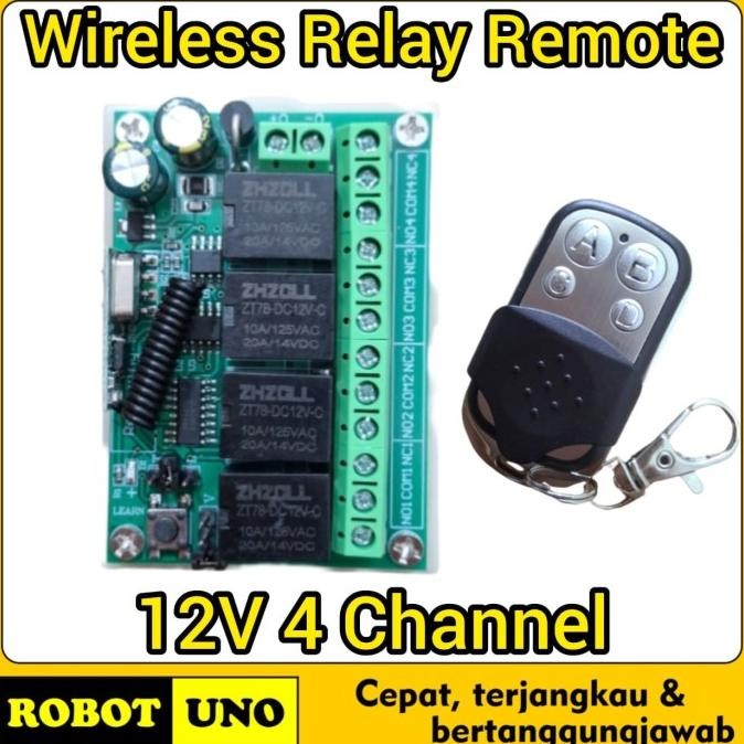 433Mhz 12V 4Ch Wireless  Rf Relay Switch + Remote 4Ch Rf Control Penerima Receiver New Stok