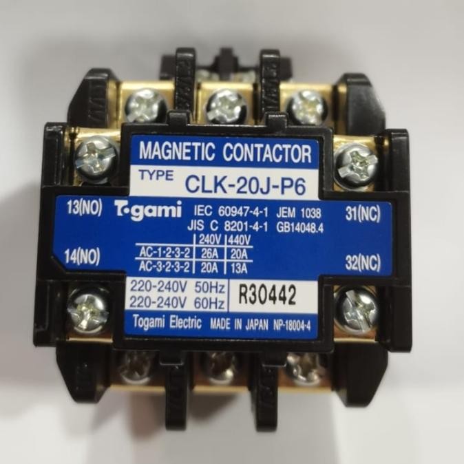 Togami, Clk-20J-P6, Magnetic Contactor 220V (Clk20Jp6 Clk20J 220 Volt) New Stok