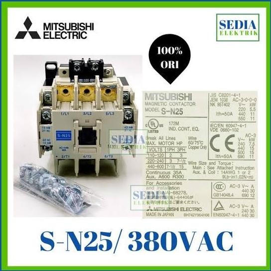 Kontaktor Mitsubishi Original Sn25/25 50A 3Phase 380Vac/Kontaktor 3P 50A 380V New Stok