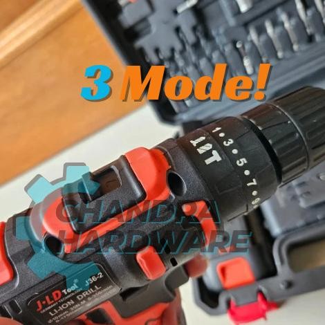 Bor Cordless Jld 36V Baterai Impact Drill Tool Kit Aksesoris Lengkap