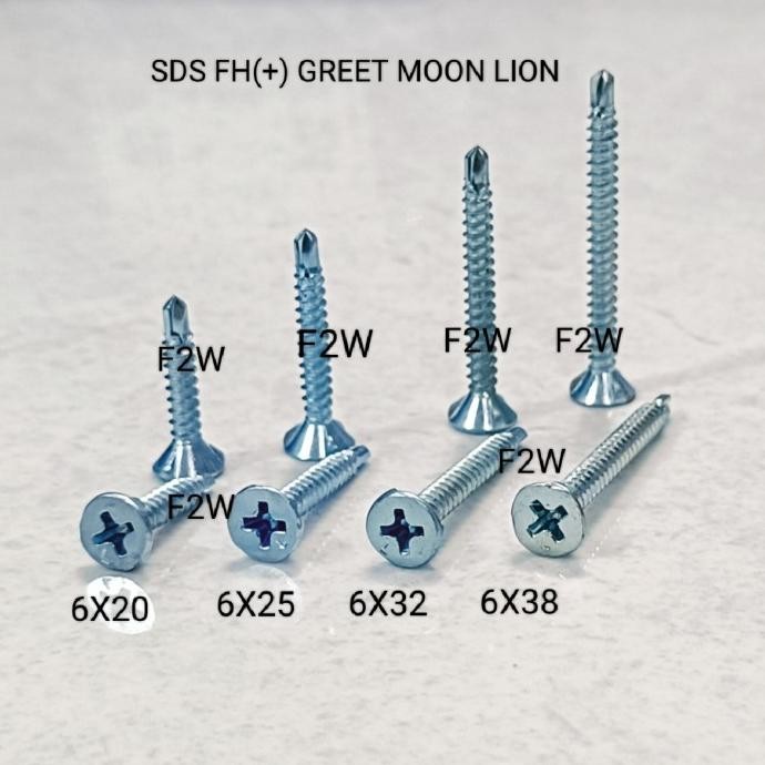Terlaris Sekrup Sds Fh (+) Greet 6X25 Moon Lion Skrup Roofing Grc Putih Skrup Kalsi Grc Sds #6X25 Ca