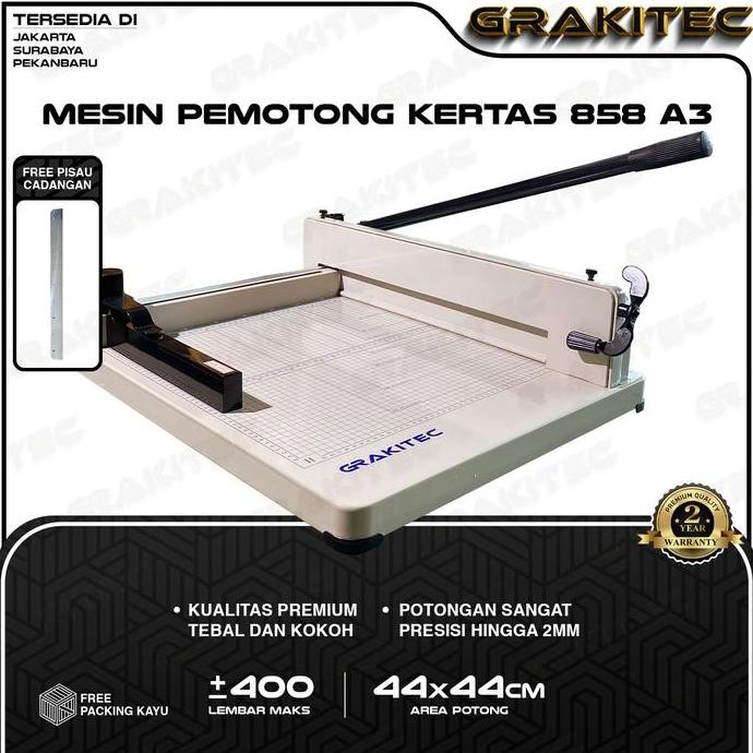 

MESIN PEMOTONG KERTAS GRAKITEC 1 RIM TIPE A3 858S KUALITAS SUPER PREMIUM TERSEDIA DI PULAU JAWA & SUMATERA GARANSI 2 TAHUN ( ALAT POTONG KERTAS HVS, STICKER, ART PAPER, UNDANGAN,BUKU,BROSUR UKURAN A5 A4 F4 B4 A3