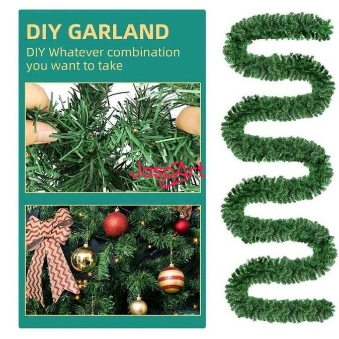 Sale Jaspart Garland Natal / Daun Garland Hijau / Aksesoris Pohon Natal Panjang 2,7 Meter Garland Pv