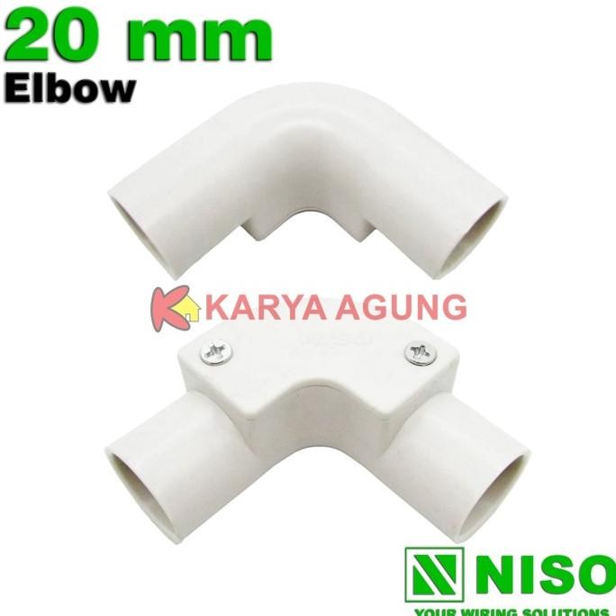 Elbow Pipa Conduit Listrik Niso 20Mm Putih Per Bungkus / Knee Pvc Listrik 20 Mm 1 Pack / Belokan L B