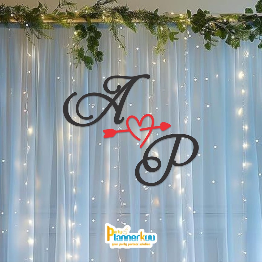 Partyplannerkuu Dekorasi Inisial Nama Couple + Love – Hiasan Pernikahan & Tunangan Eksklusif