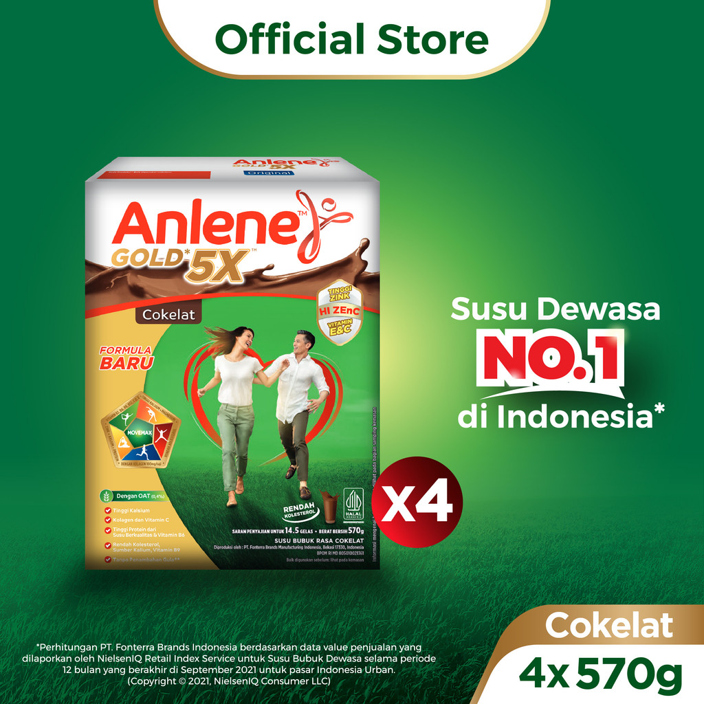

Anlene Gold 5X Susu Bubuk Dewasa Cokelat 4 x 570g - Nutrisi Tinggi Kalsium Untuk Tulang, Sendi, dan Otot