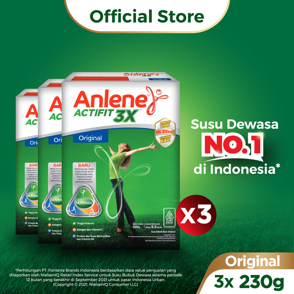 

Anlene Actifit 3X Susu Bubuk Dewasa Original 3 x 230g - Nutrisi Tinggi Kalsium Untuk Tulang, Sendi, dan Otot