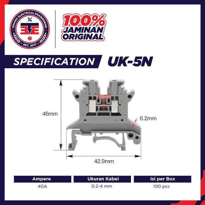 Terminal Block Din Rail 800V Uk3N Uk5N Uk6N Uk10N Uk16N Uk25N Uk35N Per 1 Dus Uk-3N Uk-5N Uk-6N Uk-1