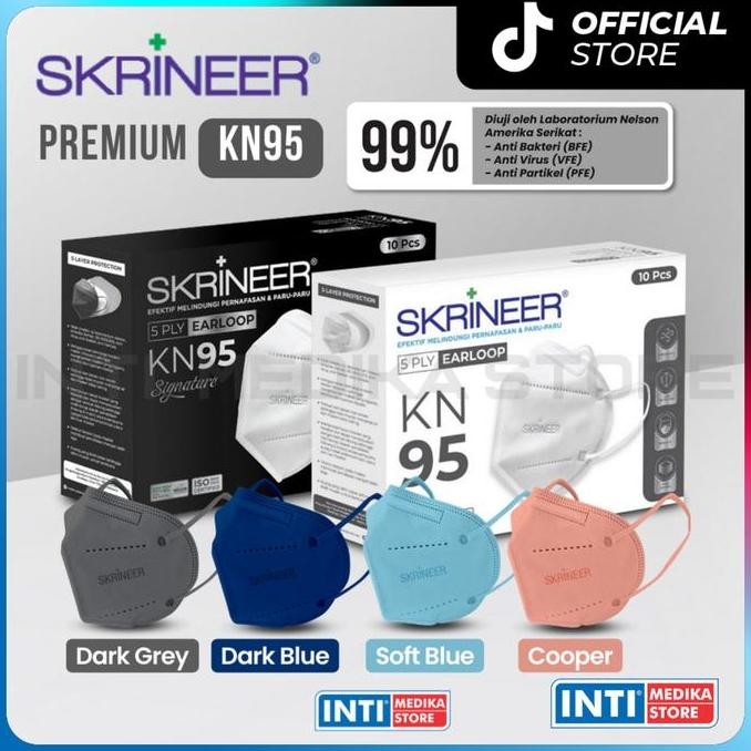 SKRINEER - MASKER EARLOOP KN95 5 PLY BOX | 3D SURGICAL MASK BFE 99% TERMURAH