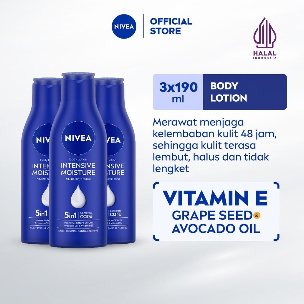 (PAKET HEMAT ISI 3) NIVEA Body Lotion Intensive Moisture 190ml - Hand body lotion mositurizer 48 jam
