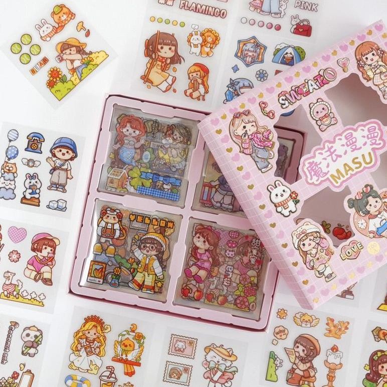 

NLD-1419 STICKER SET MASU ISI 100 Stiker jurnal waterproof pvc bottle senmu anti air girl box Termurah