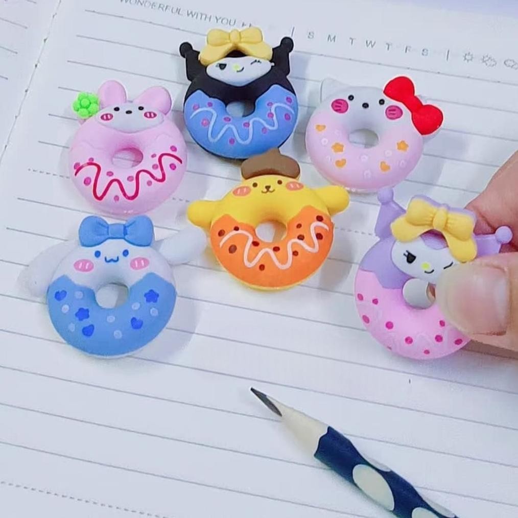 

df-8 CUTE CHARACTER ERASER DOUGHNUT SHAPE penghapus lucu karakter alat tulis Hemat