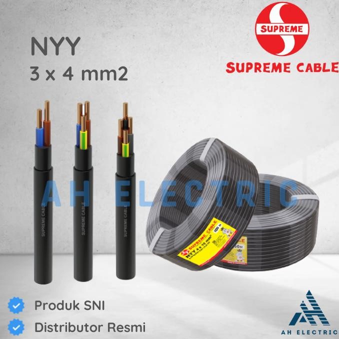 Supreme Kabel Nyy 3 X 4 Mm Rol @50M / Nyy 3X4Mm / Nyy 3X4 Mm New Stok