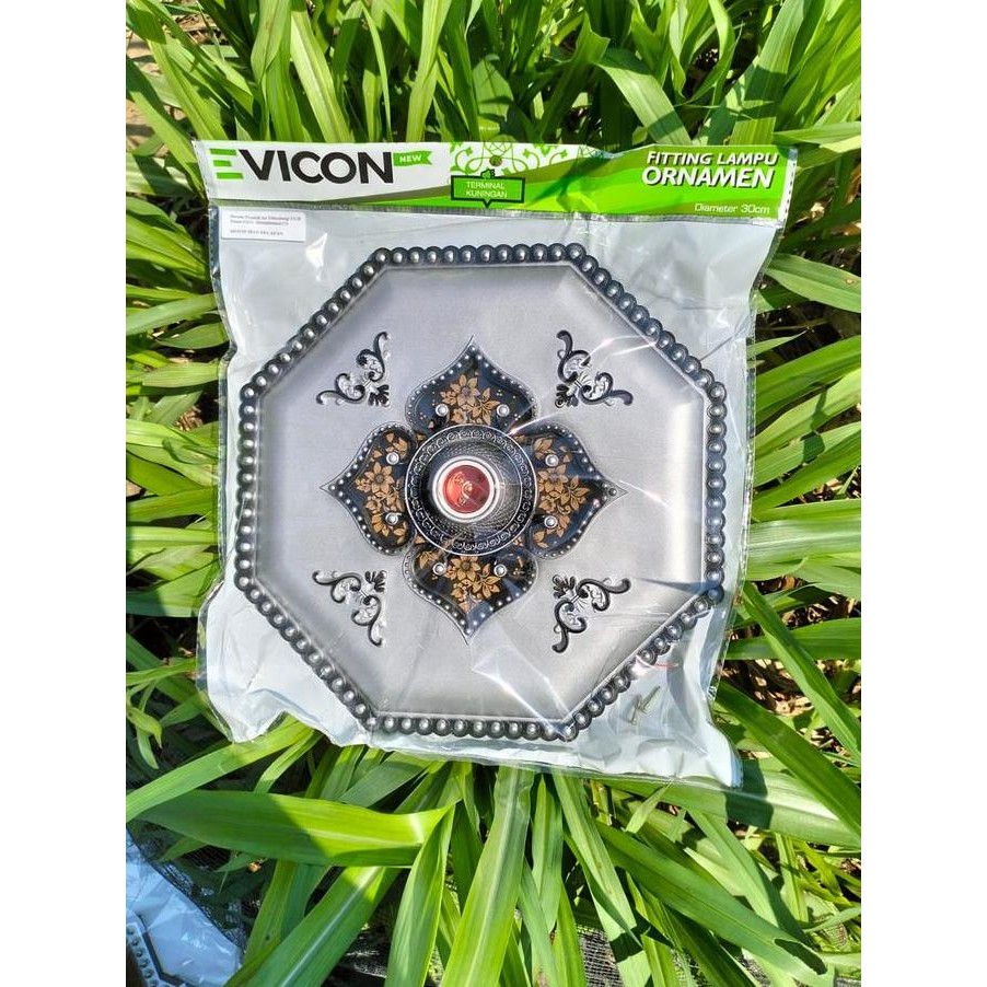 Ornamen Hiasan Tengah Gypsum Vicon Fiting Hias Plafon 30Cm Pvc Dengan Fiting E27 Kuningan Terminal K