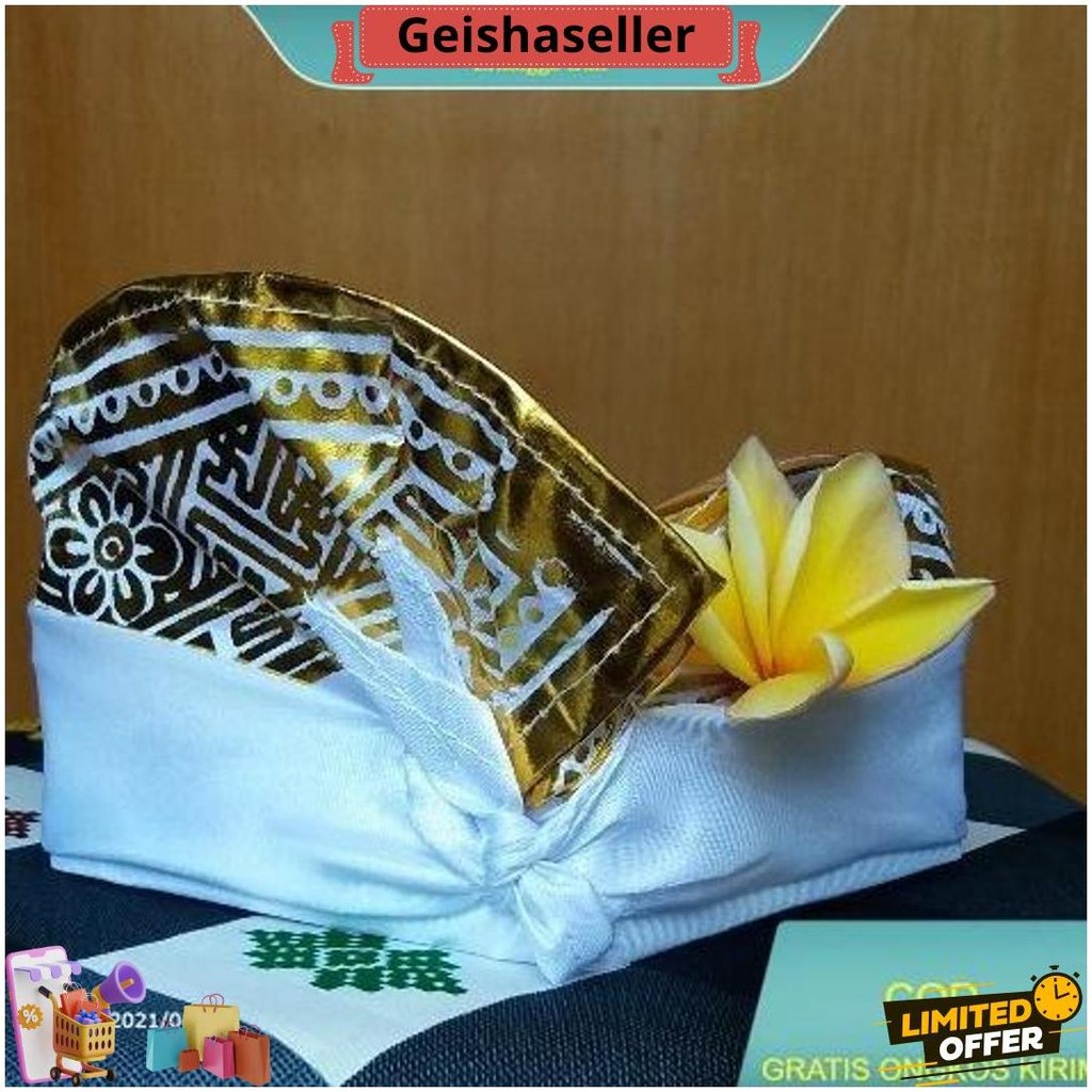 Udeng Bali Asli Mahkota Emas Putih Hitam Cod