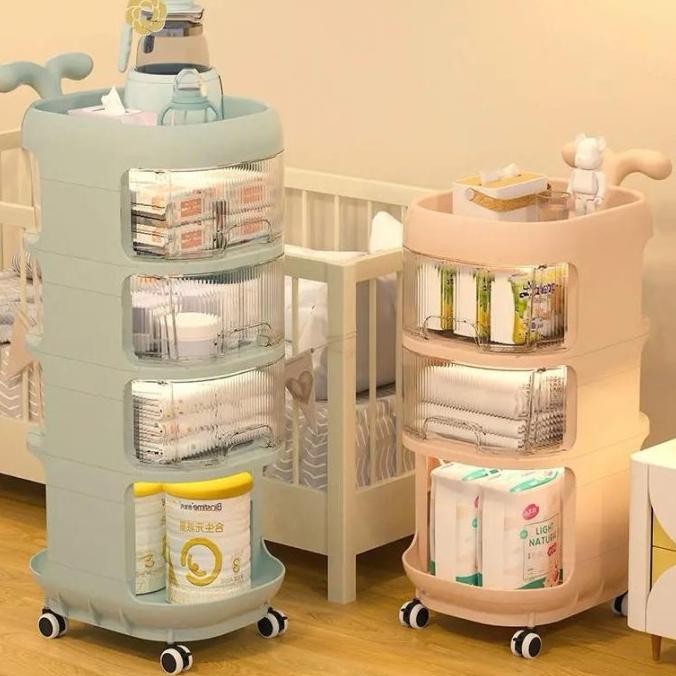 Rak Troli Bayi 3 Susun Roda | Rak Penyimpanan Serbaguna | Troli Penyimpanan