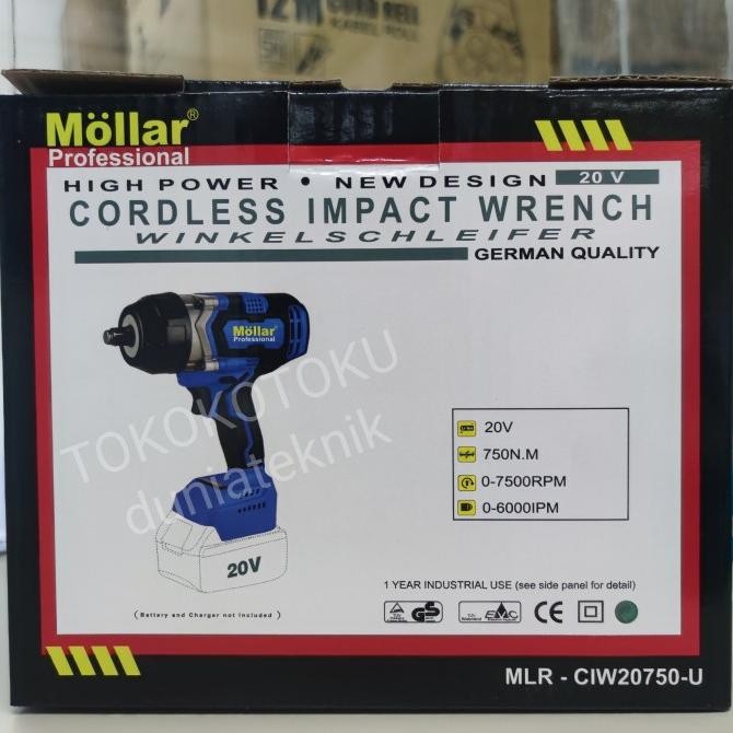 MOLLAR CIW20750 Cordless Impact Wrench Brushless 750 Nm / JLD 550 Nm murah