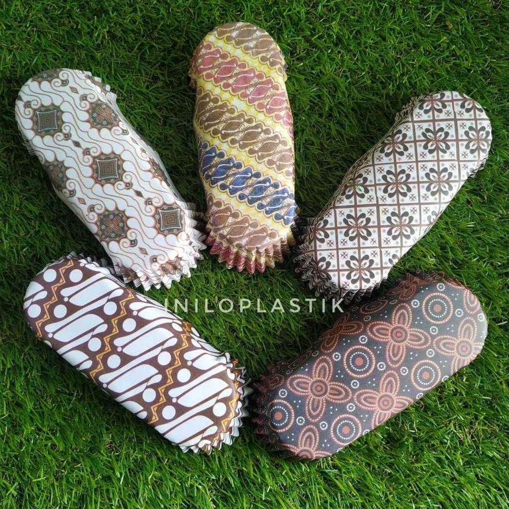uk-68 er-90 [1pack] Paper Cup Case Roti motif Batik / Kertas Roti Eclair Baking base 20x11 Berkualit