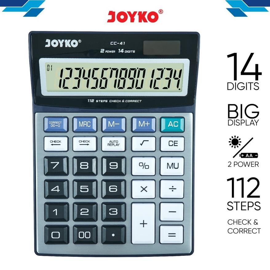 

et-12 dg-78 Kalkulator JOYKO CC 41 Calculator Check Correct CC41 14 Digit Besar Hemat Original