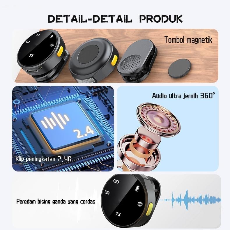 ready stock Magnetic Mic Wireless Clip on Microphone Dual Mikrofon Wireless Mikrofon hp Lavalier Mic