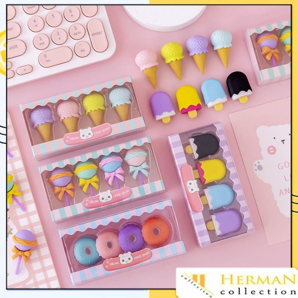 

HC PENGHAPUS 4 PCS / SET LUCU BENTUK ES KRIM KARET HAPUS LOLIPOP DONAT PENSIL KARAKTER SWEET ERASER ANAK SEKOLAH KARAKTER 4PCS BENTUK MAKANAN DONUT ICE CREAM