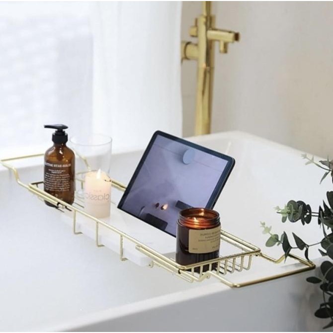 Tatakan Bathtub Tray Nampan Kamar Mandi Gold Marble Stainless Co