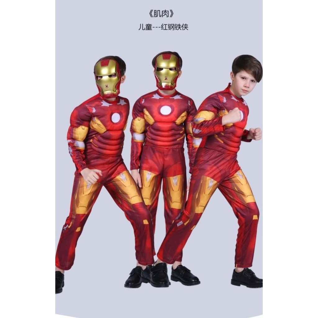 Kostum Superhero Anak Baju Iron Man Ironman + Topeng (1 Set) Original Dan Terlaris