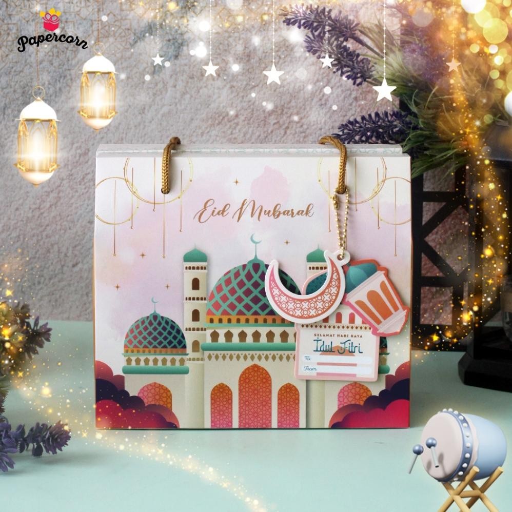 

10 Pcs Gable Box Hampers Idul Fitri - MASJID PINK 2 TOPLES uk 19x10x11 cm(tinggi total 16cm) +FREE TAG