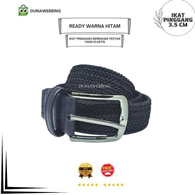 Ori - Ikat Pinggang GESPER PRIA WANITA Karet Textan Lebar 3.5 cm - Hitam