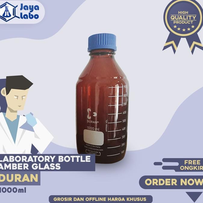 DURAN BOTOL SAMPEL Vol. 1000 ml / LAB BOTTLE KACA (AMBER / COKLAT)