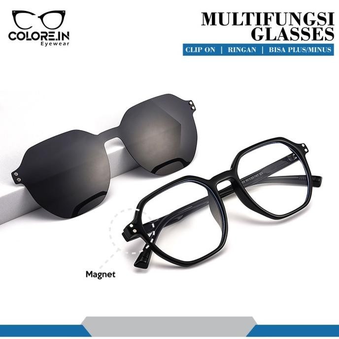 new colore.in kacamata clip on 2in1 tr-90 anti uv pria wanita 82103