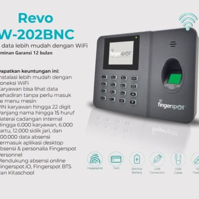 Mesin Absensi Finger Print (Sidik Jari) Fingerspot Revo W-202BNC WIFI